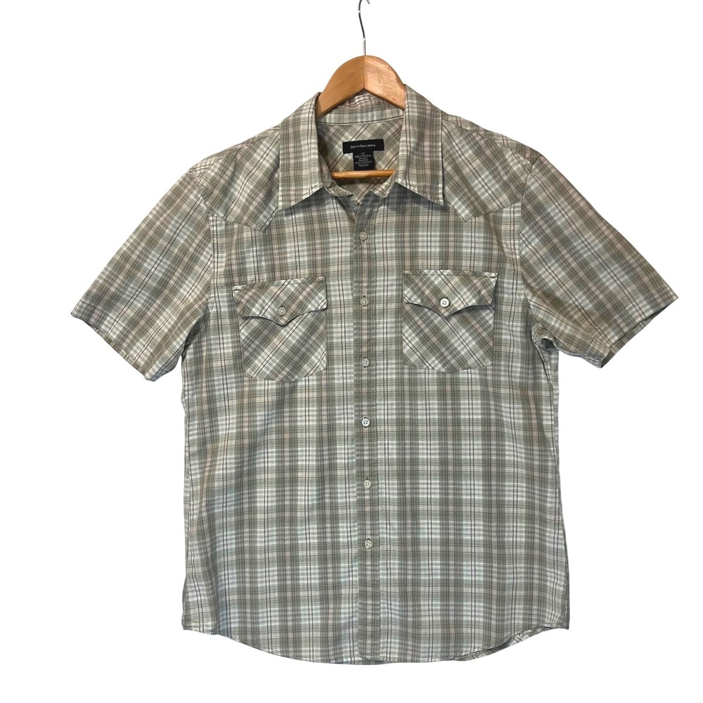 Calvin Klein Jeans Mens Green Plaid Short Sleeve‎ Button Up Shirt Size  L